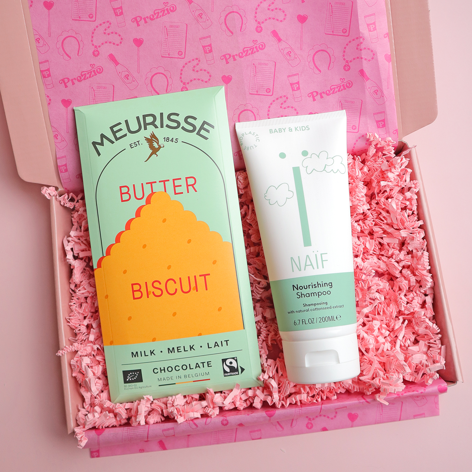 Cadeaubox voor mama met Meurisse chocolade en Naïf nourishing shampoo