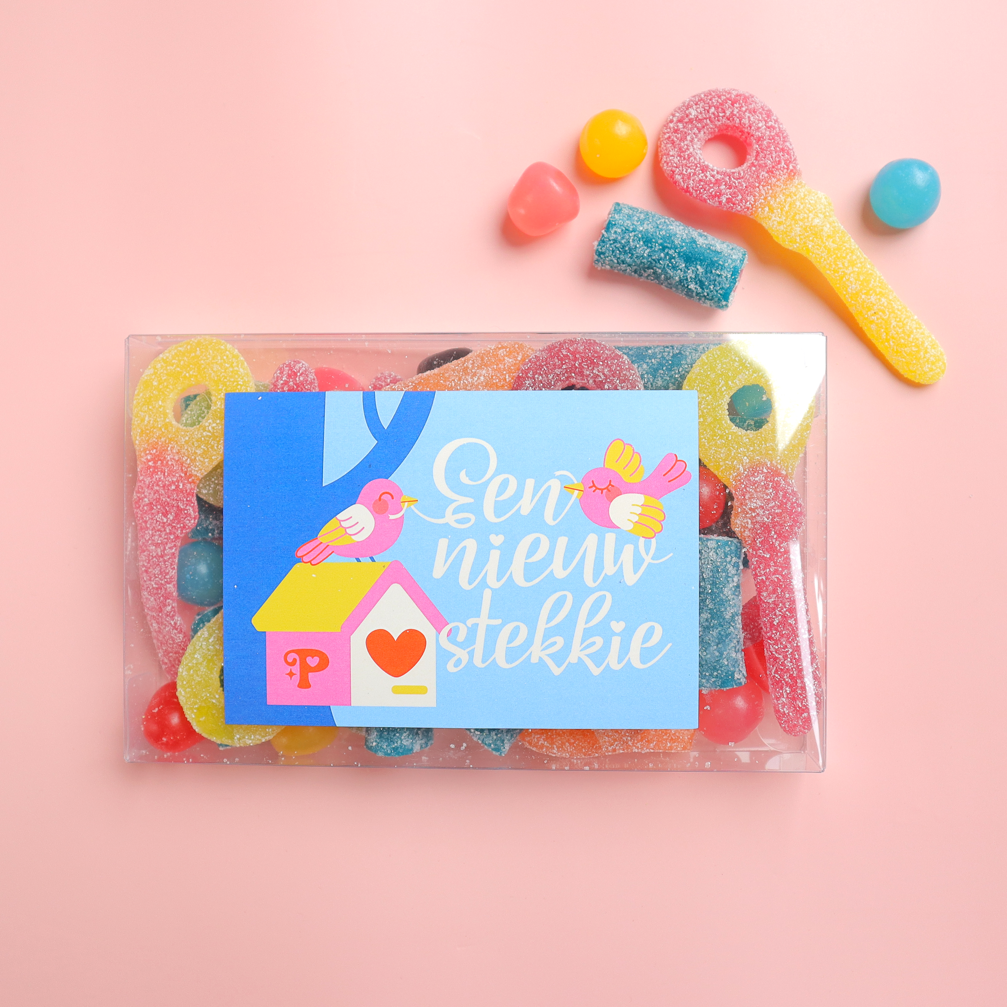 klein housewarming cadeau per post snoep brievenbus