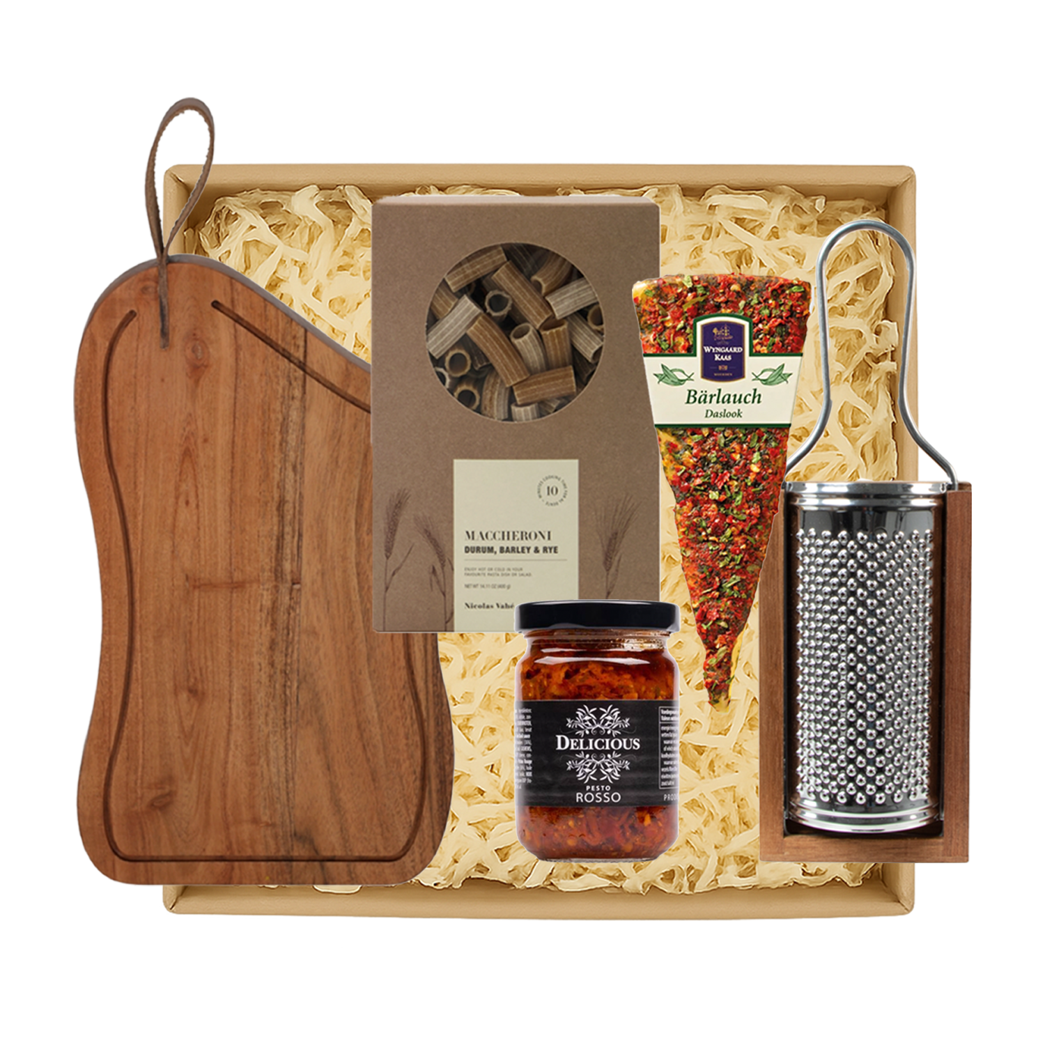 Zakelijk kerstgeschenk 2025 met luxe pasta, tapenade en houten plank